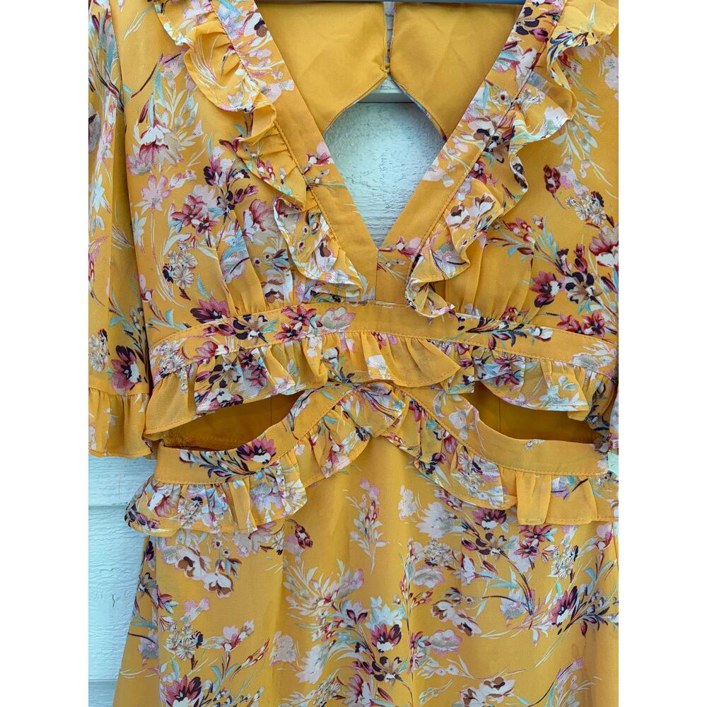 Angel Biba Boho Yellow Floral Ruffle Cutout Dress – Size Small - Picture 5 of 8